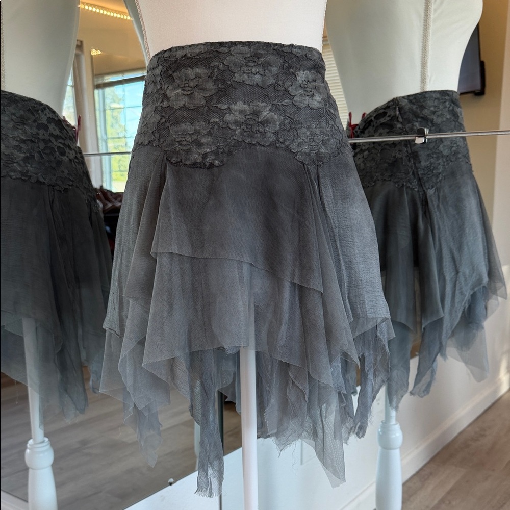 Free People Charcoal Gray Asymmetrical Layered Tulle Skirt - Picture 2 of 5